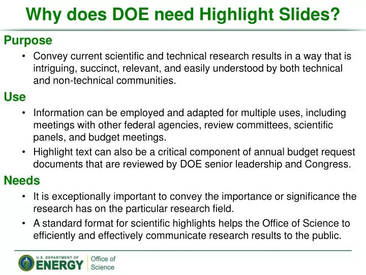 why does doe need highlight slides
