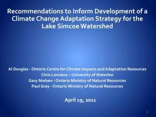 Recommendations to Inform Development of a Climate Change Adaptation Strategy for the Lake Simcoe Watershed