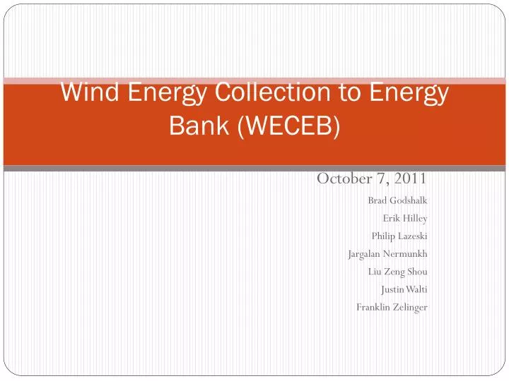 wind energy collection to energy bank weceb