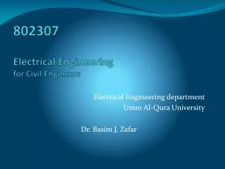 802307 Electrical Engineering for Civil Engineers