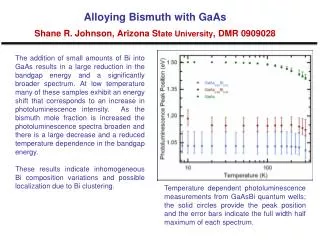 Alloying Bismuth with GaAs Shane R. Johnson, Arizona St ate University , DMR 0909028