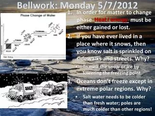 Bellwork : Monday 5/7/2012