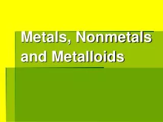 Metals, Nonmetals and Metalloids