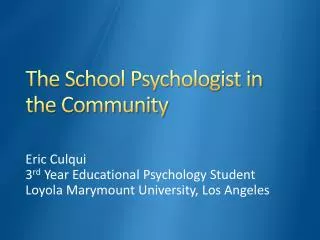 The School Psychologist in the Community
