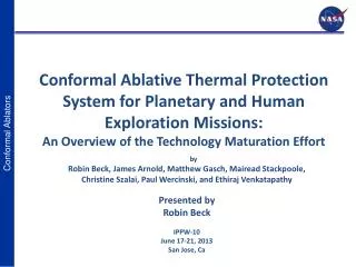 Conformal Ablative Thermal Protection System for Planetary and Human Exploration Missions: An Overview of the Technology