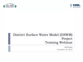 District Surface Water Model (DSWM) Project Training Webinar