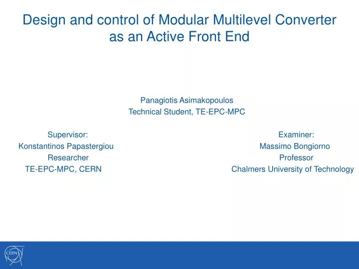 d e sign and control of modular multilevel converter as an active front end