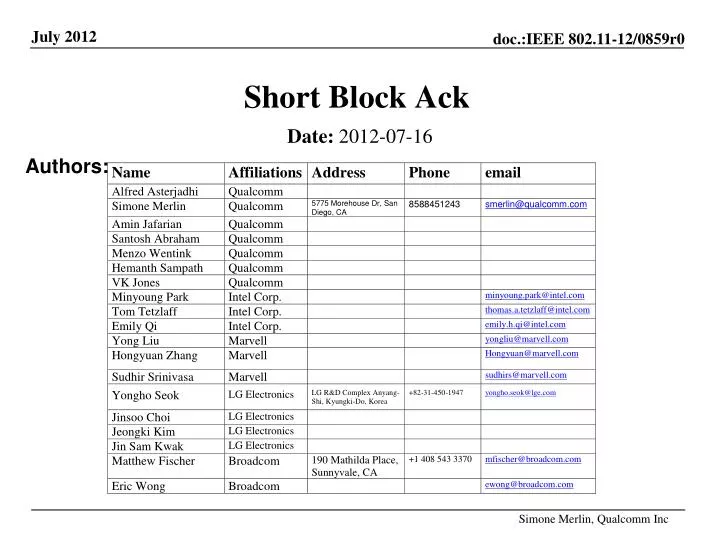 short block ack