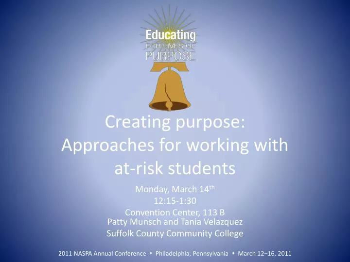 creating purpose approaches for working with at risk students