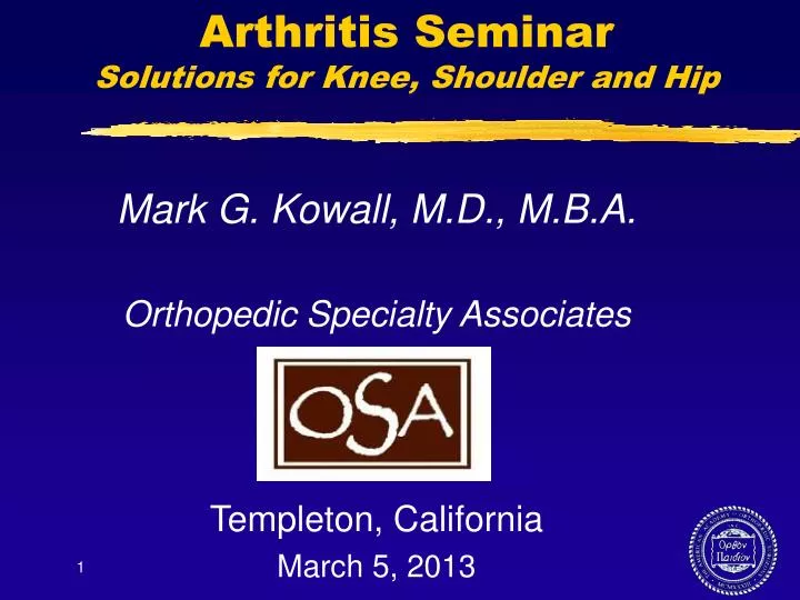 arthritis seminar solutions for knee shoulder and hip