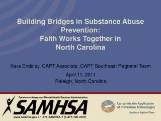 Building Bridges in Substance Abuse Prevention: Faith Works Together in North Carolina