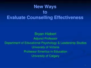New Ways to Evaluate Counselling Effectiveness