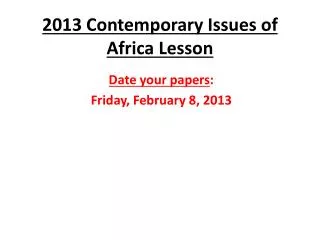 2013 Contemporary Issues of Africa Lesson