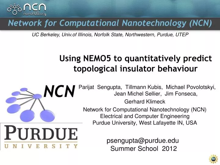 using nemo5 to quantitatively predict topological insulator behaviour