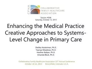 Enhancing the Medical Practice Creative Approaches to Systems-Level Change in Primary Care