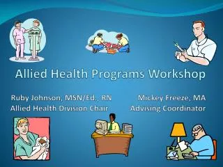 Allied Health Programs Workshop Ruby Johnson, MSN/Ed., RN Mickey Freeze, MA Allied Health Division Chair