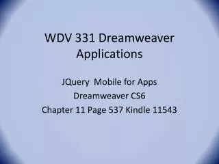 WDV 331 Dreamweaver Applications
