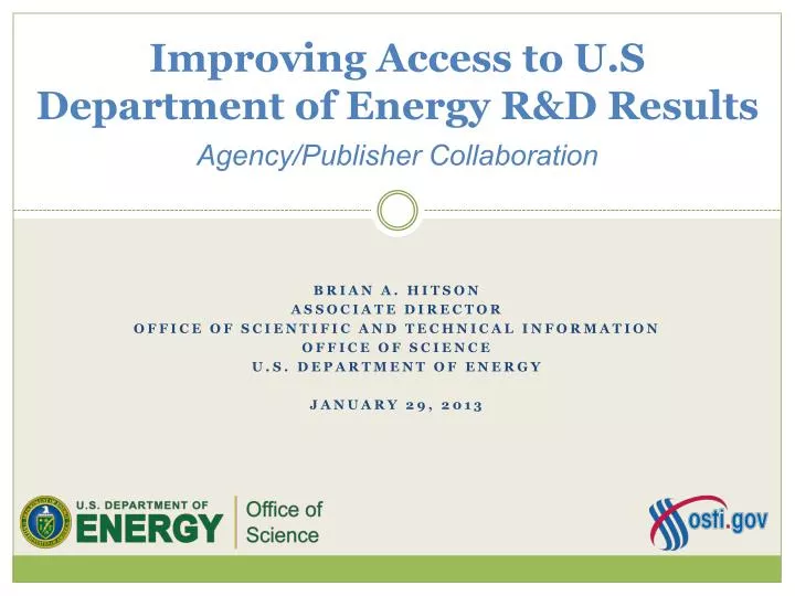 improving access to u s department of energy r d results agency publisher collaboration