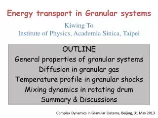 Energy transport in Granular systems