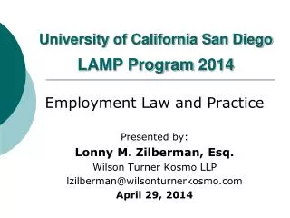 University of California San Diego LAMP Program 2014