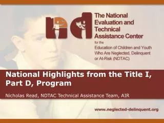 National Highlights from the Title I, Part D, Program Nicholas Read, NDTAC Technical Assistance Team, AIR