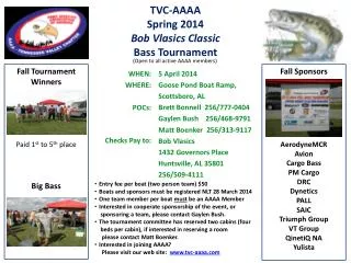 TVC-AAAA Spring 2014 Bob Vlasics Classic Bass Tournament