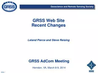 GRSS Web Site Recent Changes