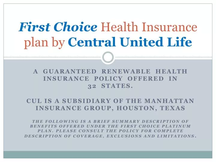 first choice health insurance plan by central united life