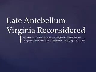 Late Antebellum Virginia Reconsidered