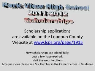 Park View High School 2011-2012 Scholarships
