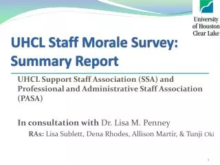 UHCL Staff Morale Survey: Summary Report