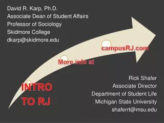 David R. Karp, Ph.D. Associate Dean of Student Affairs Professor of Sociology Skidmore College dkarp@skidmore.edu