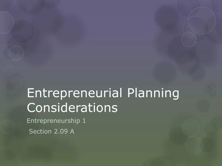 entrepreneurial planning considerations