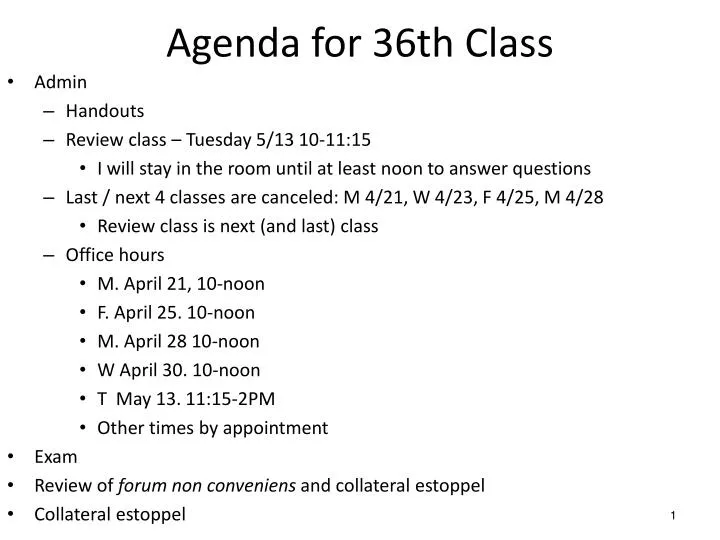 agenda for 36th class