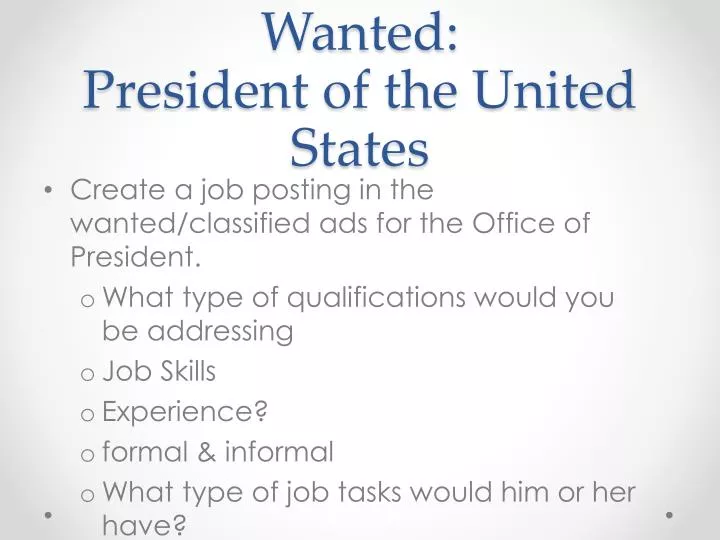 wanted president of the united states