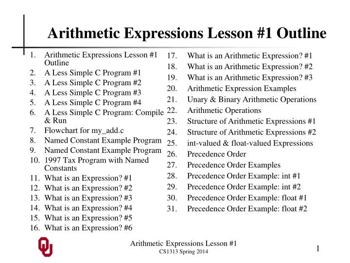 arithmetic expressions lesson 1 outline