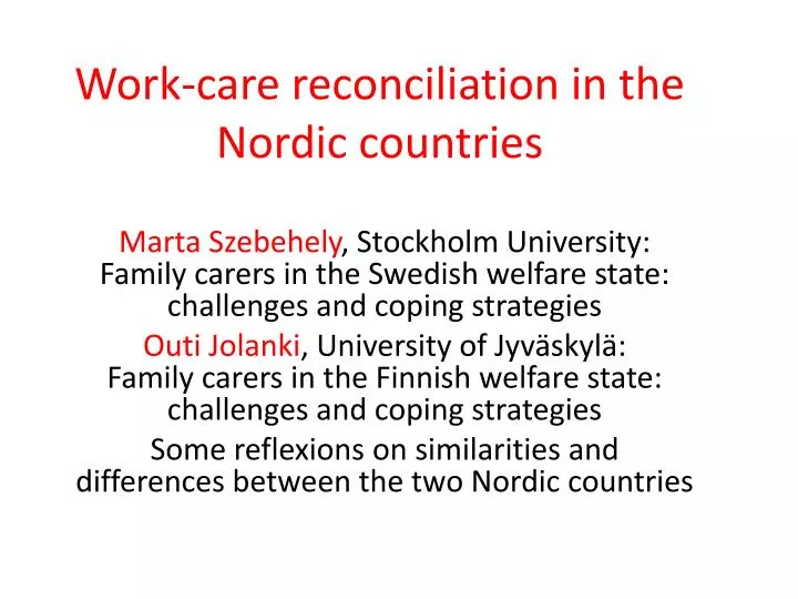 work care reconciliation in the nordic countries