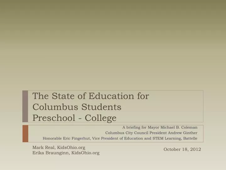 the state of education for columbus students preschool college