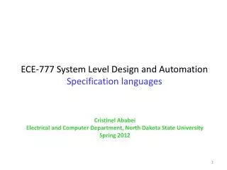 ECE-777 System Level Design and Automation Specification languages