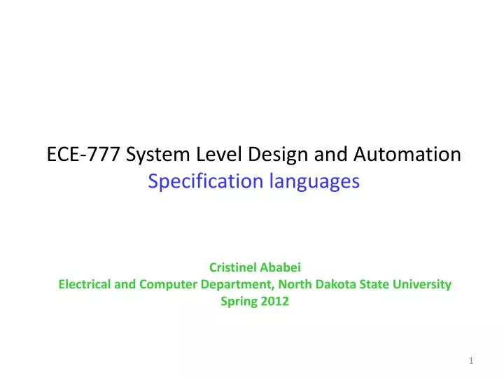 ece 777 system level design and automation specification languages