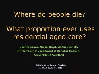 Where do people die ? What proportion ever uses residential aged care?