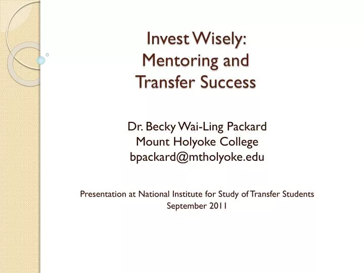 invest wisely mentoring and transfer success