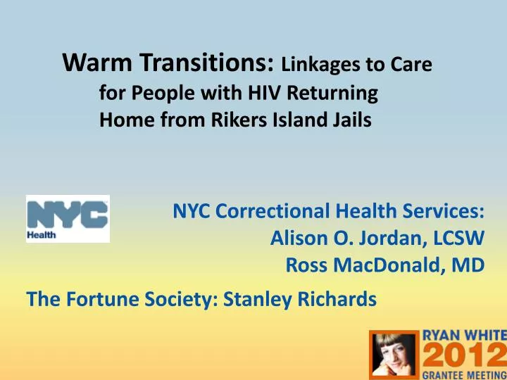 warm transitions linkages to care for people with hiv returning home from rikers island jails