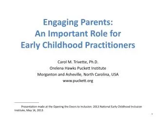 Engaging Parents: An Important Role for Early Childhood Practitioners