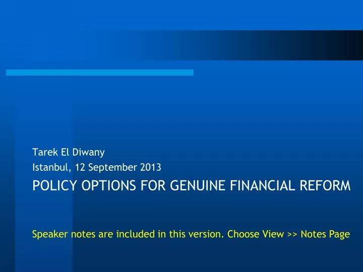policy options for genuine financial reform
