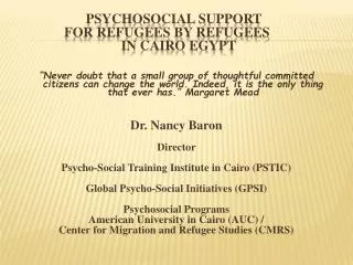 Psychosocial Support 	 for Refugees by Refugees 			in Cairo Egypt