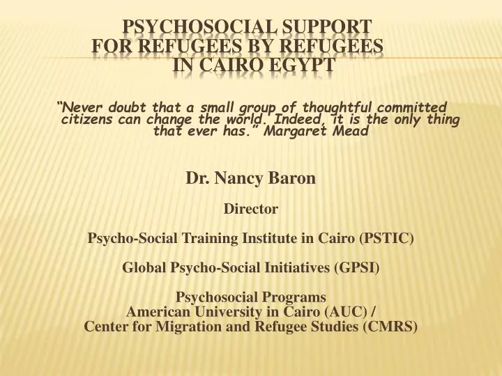 psychosocial support for refugees by refugees in cairo egypt