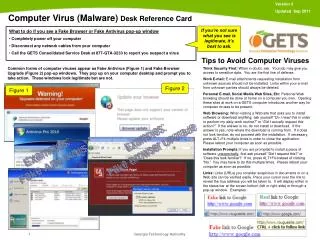 Computer Virus (Malware) Desk Reference Card