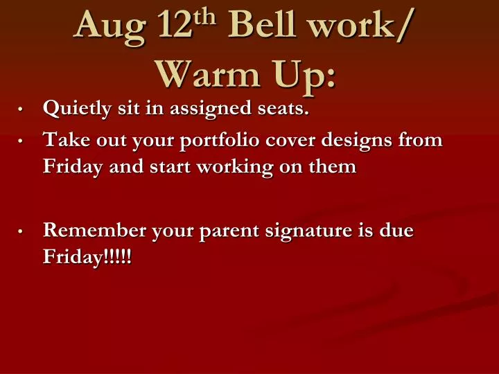 aug 12 th bell work warm up