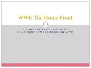 WWI: The Home Front